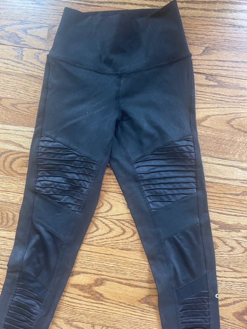 Alo Black Moto-Style Mesh Panel Leggings XS - Picture 7 of 13